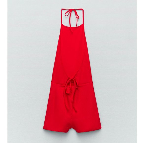 NWT Zara Size S Red Short Halter Jumpsuit - Picture 2 of 2